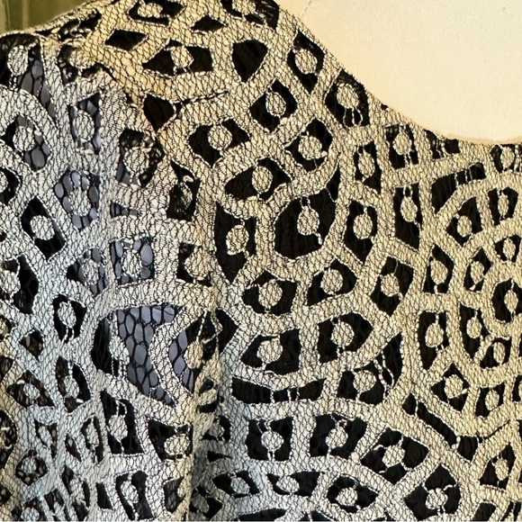 NWT Gianni Bini top Black chiffon long sleeve lace layered in Ivory Pearl Sz S - Picture 4 of 11